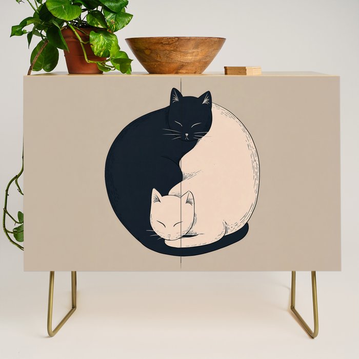 Yin Yang Cats Illustration Credenza Gallery Image 1