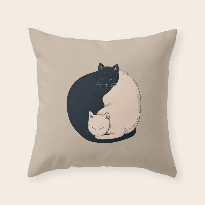 Yin Yang Cats Illustration Throw Pillow Gallery Image 6