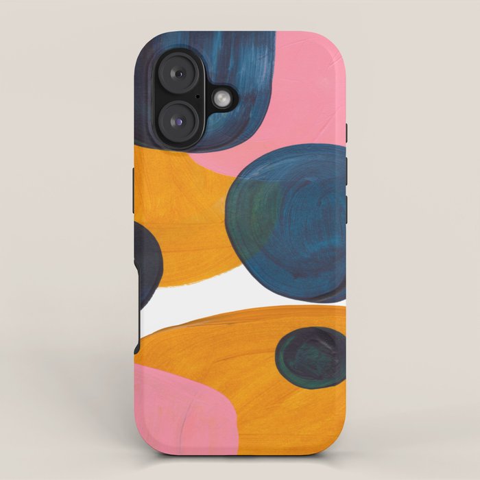 Mid Century Modern Abstract Minimalist Retro Vintage Style Pink Navy Blue Yellow Rollie Pollie Ollie iPhone Case Gallery Image 1