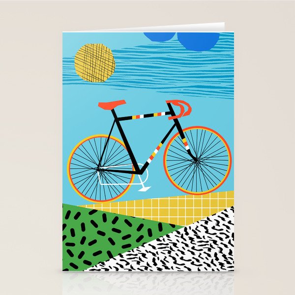Roadie - peugeot px10, bicycle art print, cycling art, gifts for cyclists, memphis art print Stationery Card Gallery Image 2