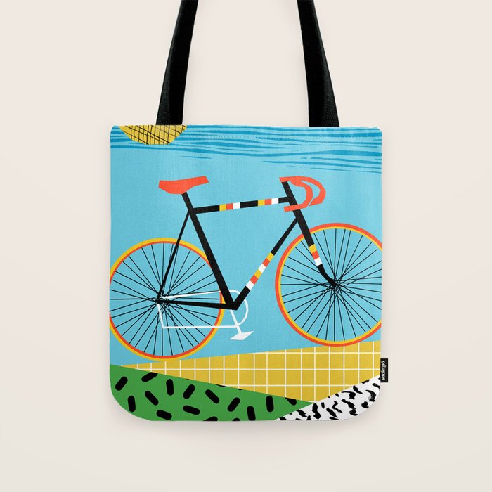 Roadie - peugeot px10, bicycle art print, cycling art, gifts for cyclists, memphis art print Tote Bag Gallery Image 1