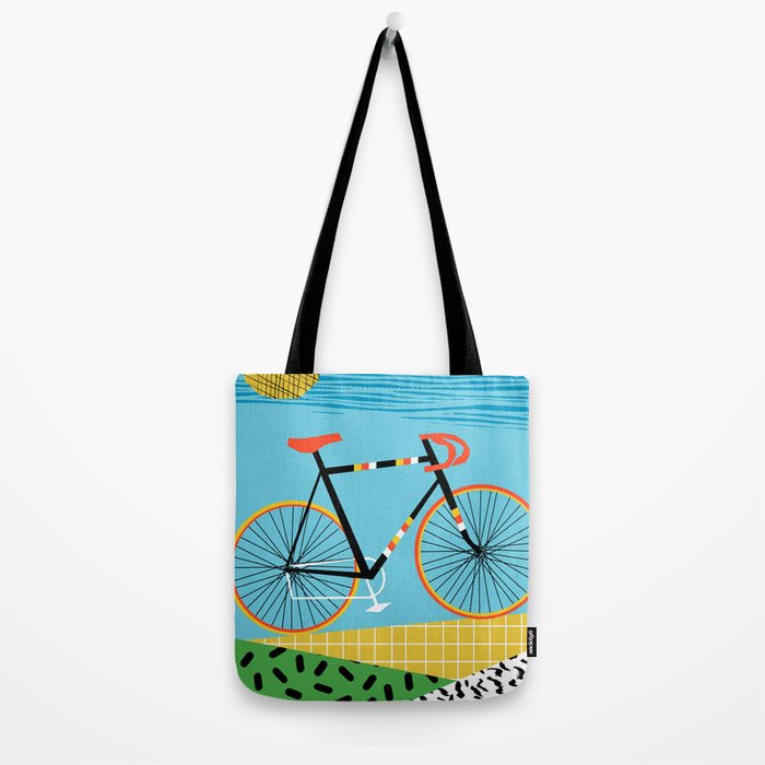 Roadie - peugeot px10, bicycle art print, cycling art, gifts for cyclists, memphis art print Tote Bag Gallery Image 2