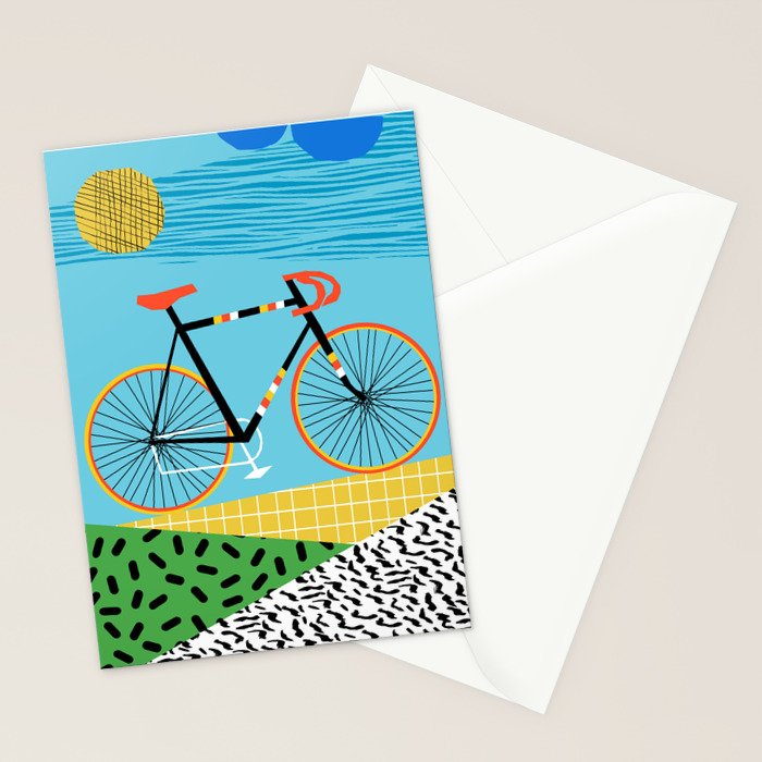 Roadie - peugeot px10, bicycle art print, cycling art, gifts for cyclists, memphis art print Stationery Card Gallery Image 2