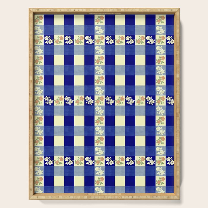 Vintage Blue Gingham with Flowers Serving Tray Gallery Image 1