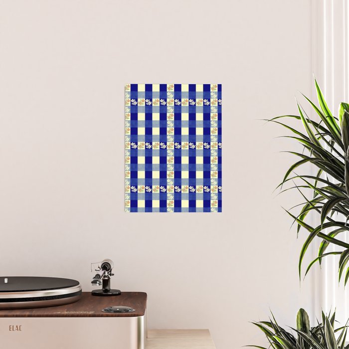 Vintage Blue Gingham with Flowers Poster Gallery Image 2