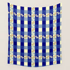 Vintage Blue Gingham with Flowers Wall Tapestry Gallery Image 4