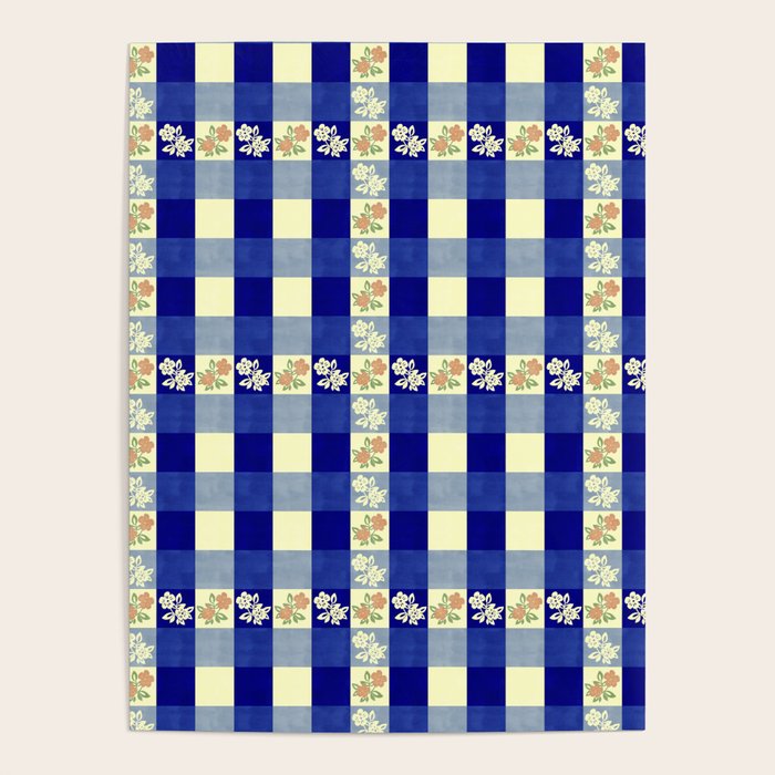 Vintage Blue Gingham with Flowers Poster Gallery Image 4