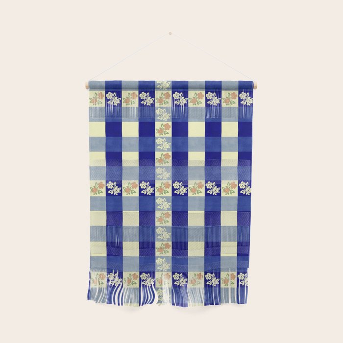 Vintage Blue Gingham with Flowers Wall Hanging Gallery Image 1