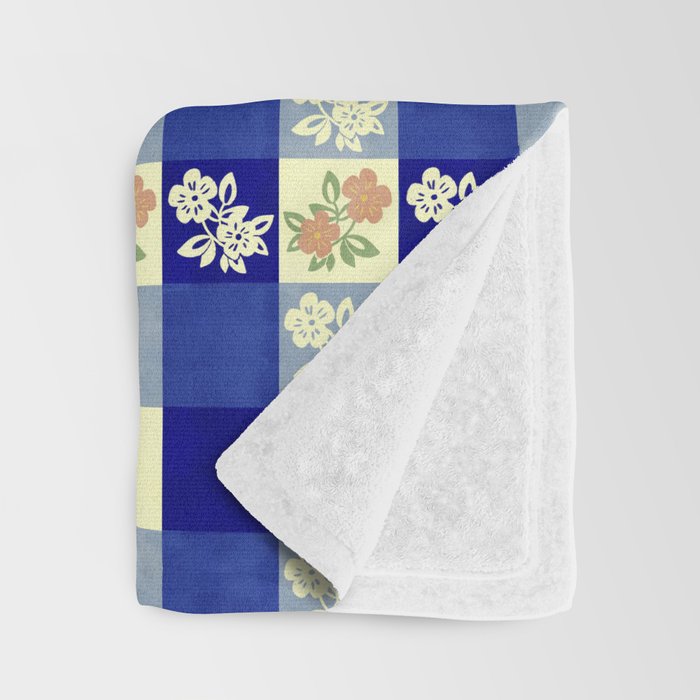 Vintage Blue Gingham with Flowers Throw Blanket Gallery Image 3