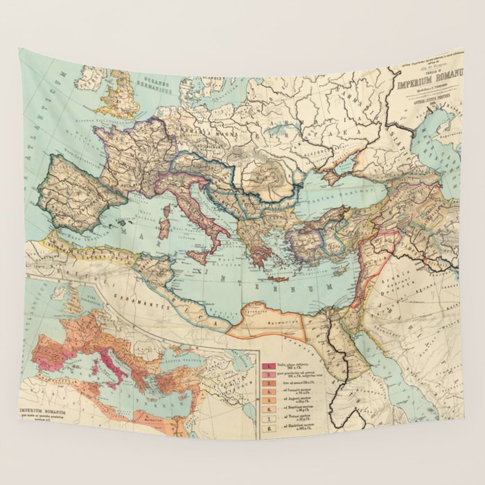 Vintage Map of The Roman Empire (1889) Wall Tapestry Gallery Image 1