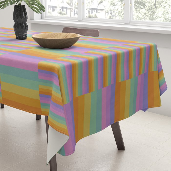Mixed Stripes Pattern I Colorful Rainbow Tablecloth Gallery Image 3