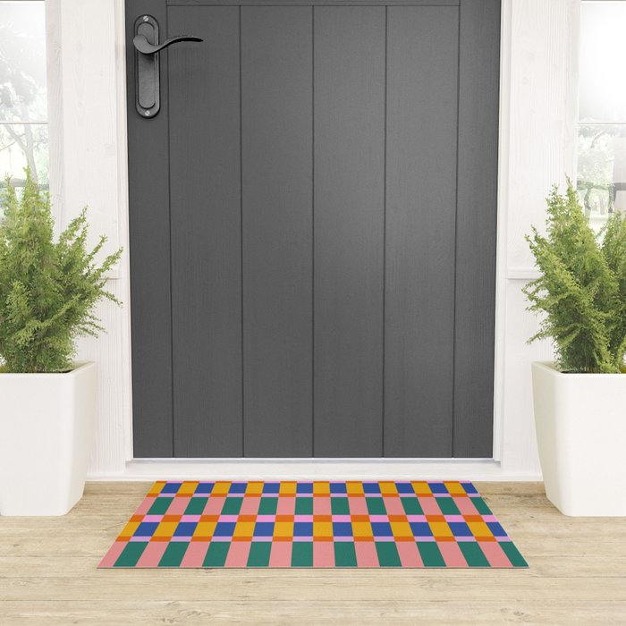 Check Pattern in Bright Colors Welcome Mat Gallery Image 3