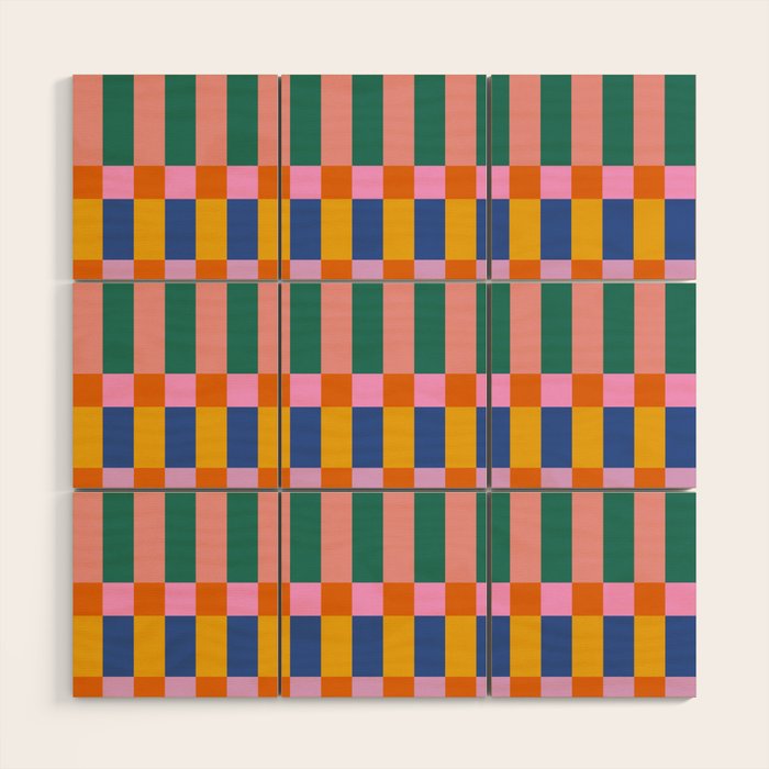 Check Pattern in Bright Colors Wood Wall Art Gallery Image 1