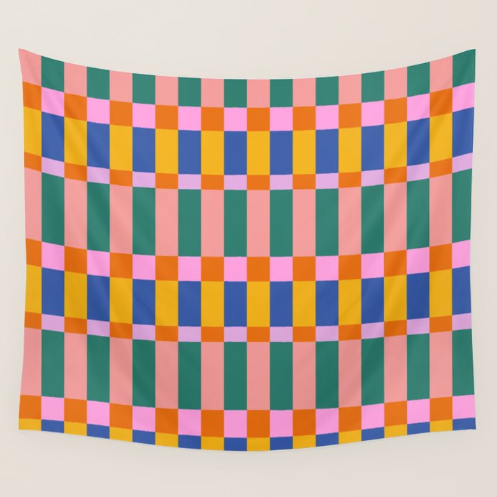 Check Pattern in Bright Colors Wall Tapestry Gallery Image 4
