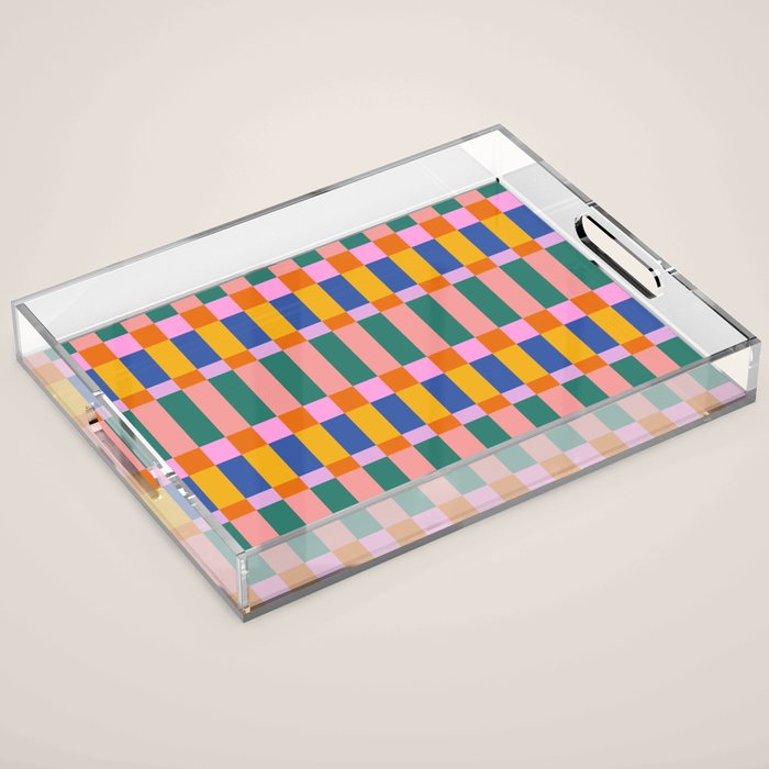 Check Pattern in Bright Colors Acrylic Tray Gallery Image 1