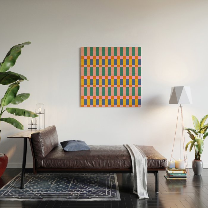 Check Pattern in Bright Colors Wood Wall Art Gallery Image 2