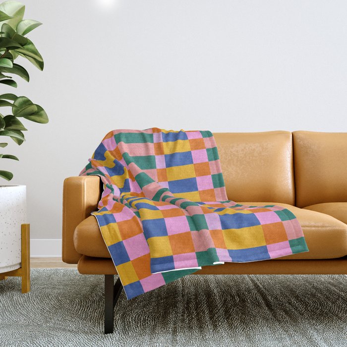 Check Pattern in Bright Colors Throw Blanket Gallery Image 1