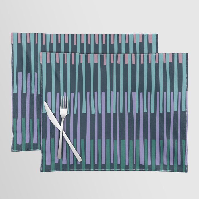 Block print geometrics stripes dark blue Placemat Gallery Image 1