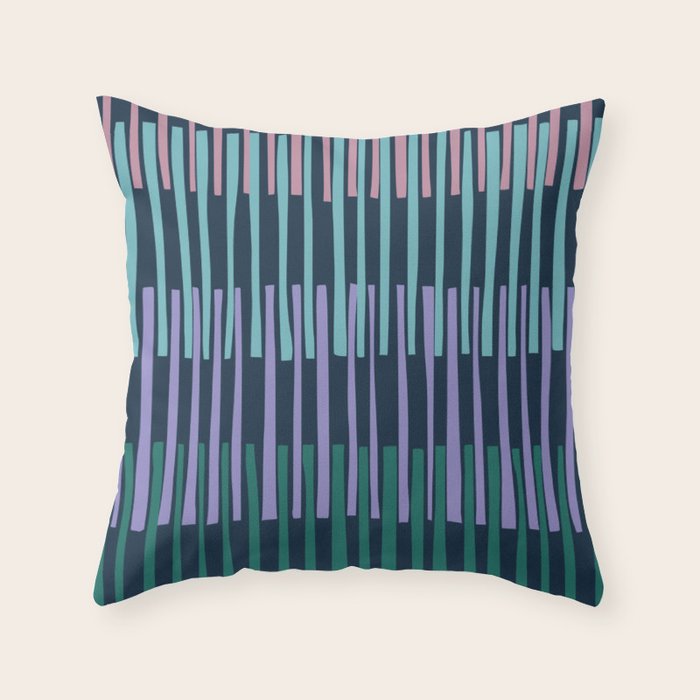 Block print geometrics stripes dark blue Throw Pillow Gallery Image 6