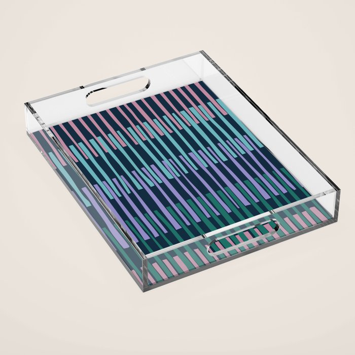 Block print geometrics stripes dark blue Acrylic Tray Gallery Image 1