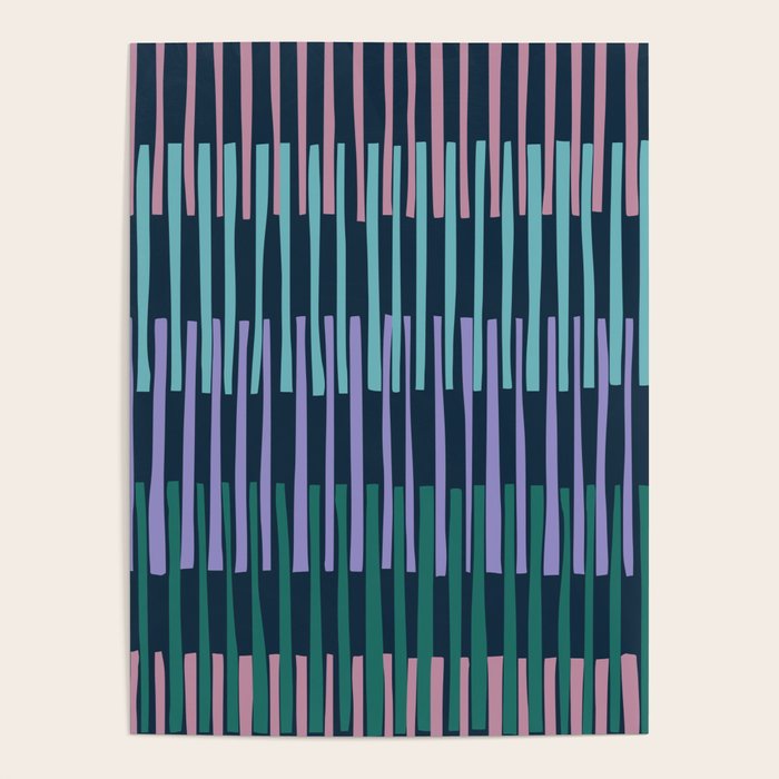 Block print geometrics stripes dark blue Poster Gallery Image 4