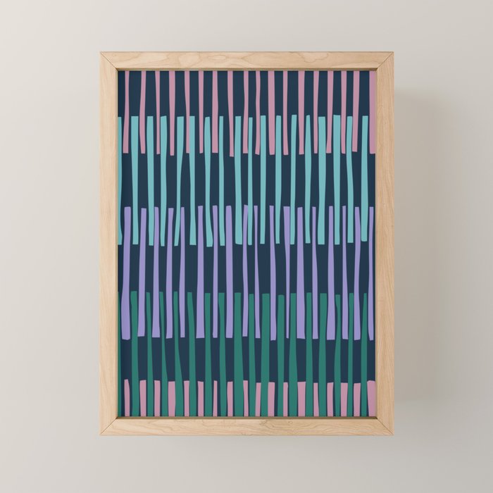 Block print geometrics stripes dark blue Mini Art Print Gallery Image 1