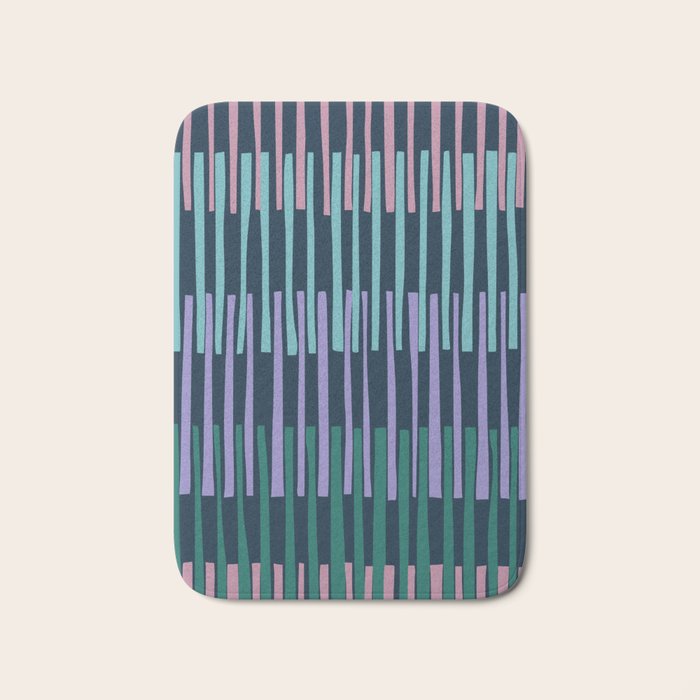 Block print geometrics stripes dark blue Bath Mat Gallery Image 1