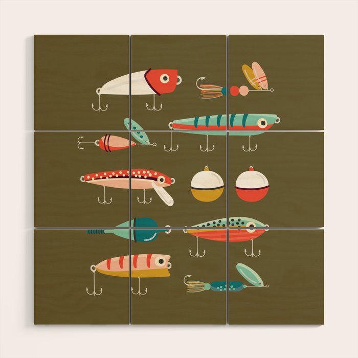 Fishing Lures Green Wood Wall Art Gallery Image 1
