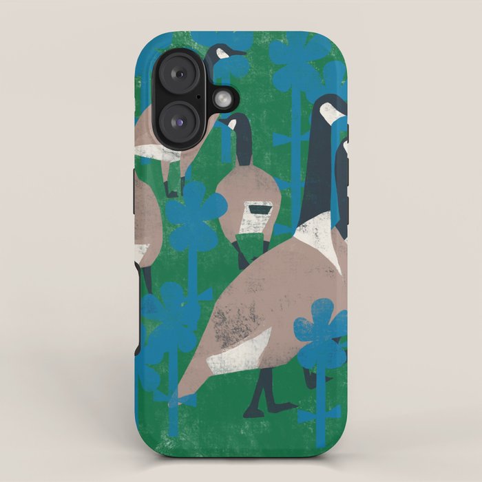 Geese in Flowers - Blue iPhone Case Gallery Image 1