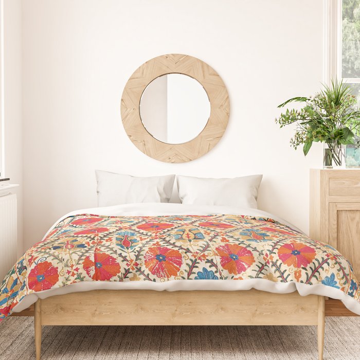 Kermina Suzani Bokhara Uzbekistan Embroidery Print Duvet Cover Gallery Image 3