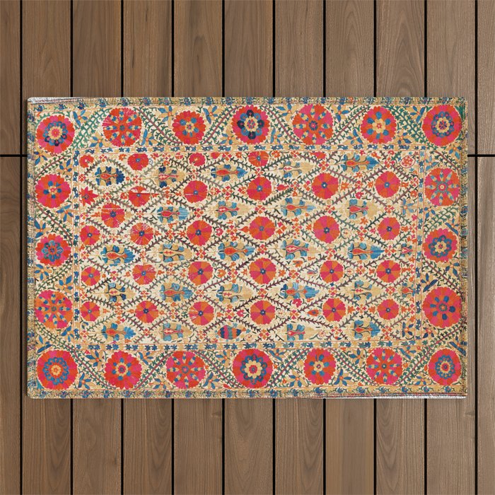 Kermina Suzani Bokhara Uzbekistan Embroidery Print Outdoor Rug Gallery Image 1