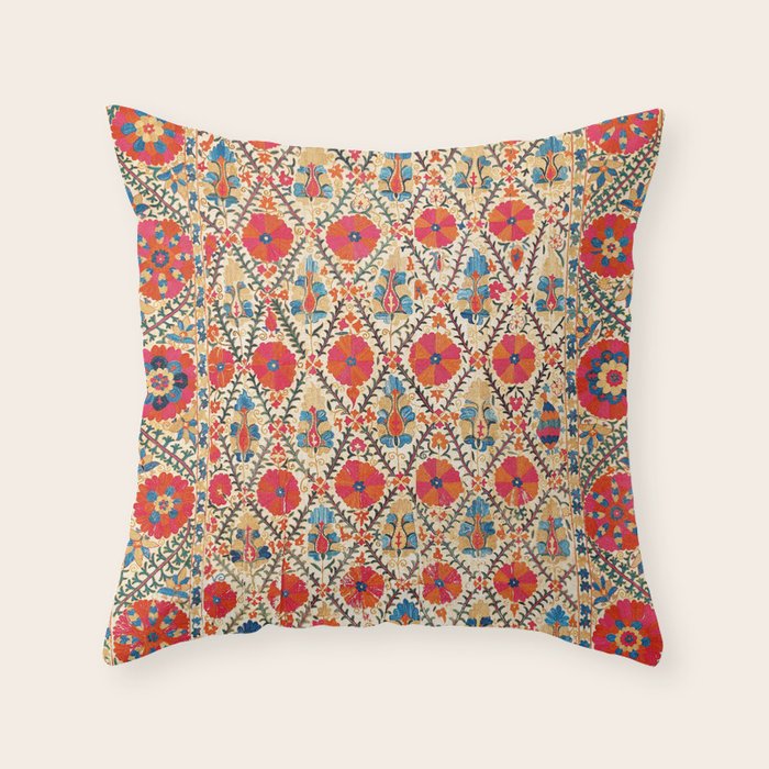 Kermina Suzani Bokhara Uzbekistan Embroidery Print Throw Pillow Gallery Image 6
