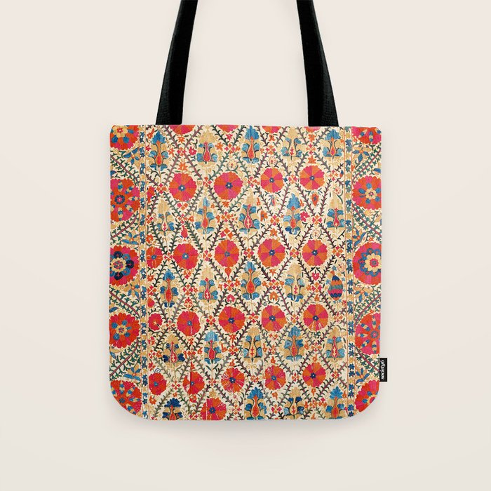 Kermina Suzani Bokhara Uzbekistan Embroidery Print Tote Bag Gallery Image 1