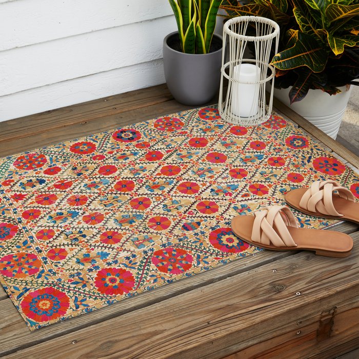 Kermina Suzani Bokhara Uzbekistan Embroidery Print Outdoor Rug Gallery Image 2