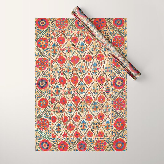 Kermina Suzani Bokhara Uzbekistan Embroidery Print Wrapping Paper Gallery Image 1