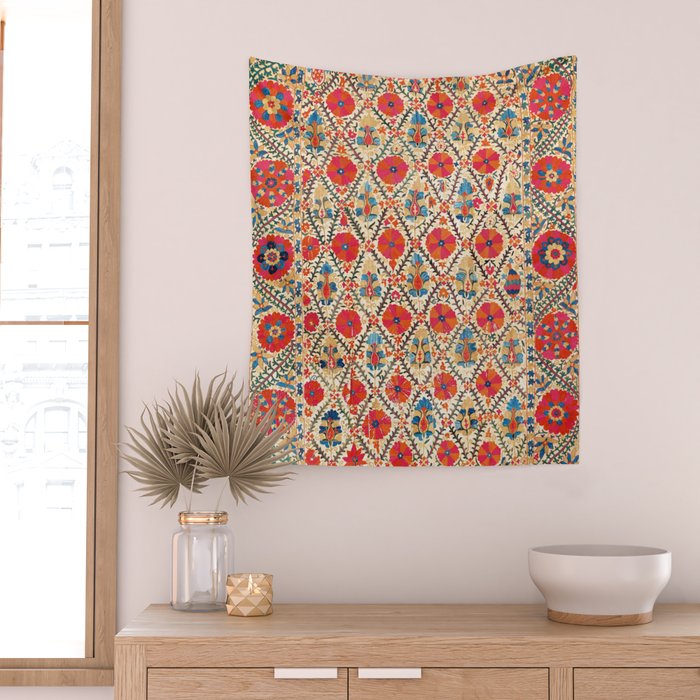 Kermina Suzani Bokhara Uzbekistan Embroidery Print Wall Tapestry Gallery Image 2
