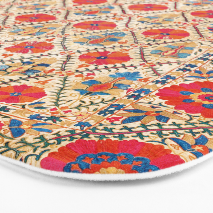 Kermina Suzani Bokhara Uzbekistan Embroidery Print Bath Mat Gallery Image 3