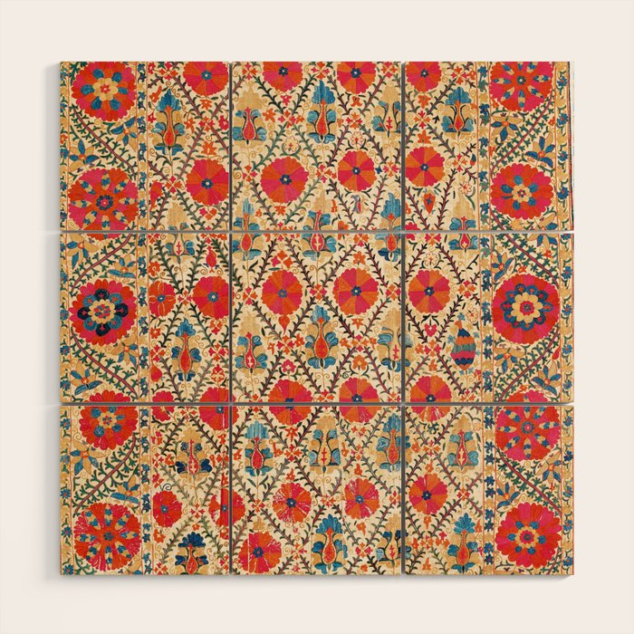 Kermina Suzani Bokhara Uzbekistan Embroidery Print Wood Wall Art Gallery Image 1