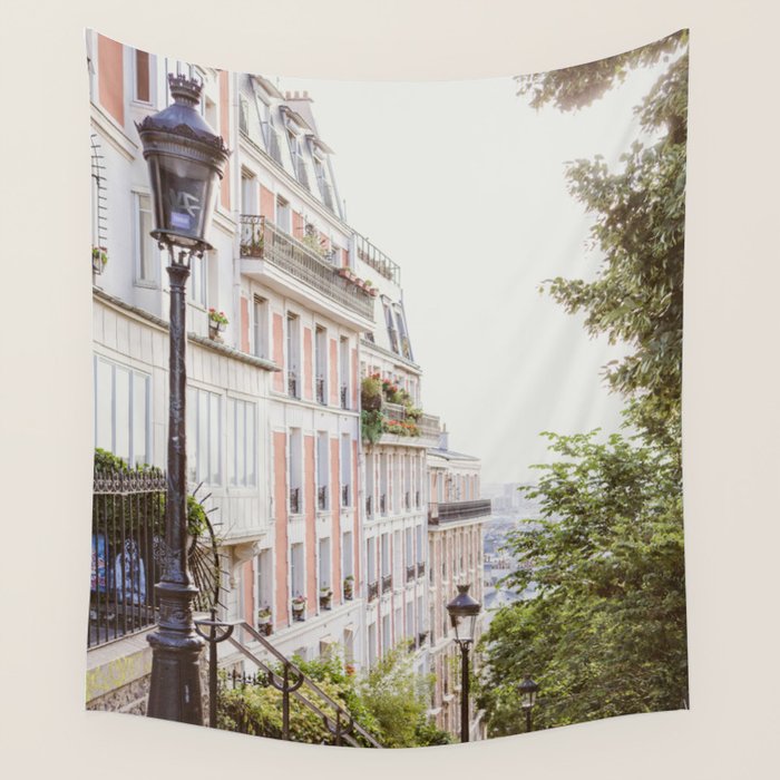 Montmartre Stairs - Paris Travel Photography Wall Tapestry Gallery Image 1