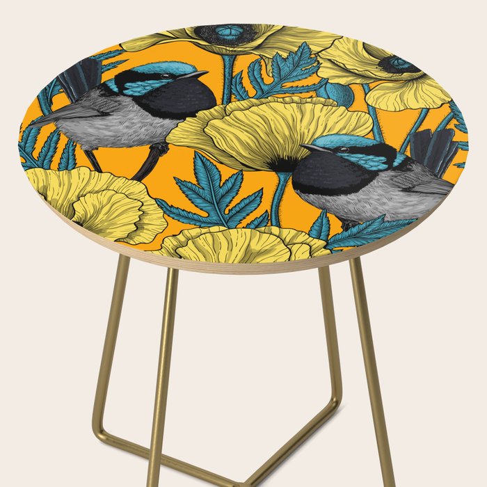 Fairy wren and poppies in yellow Side Table Gallery Image 2