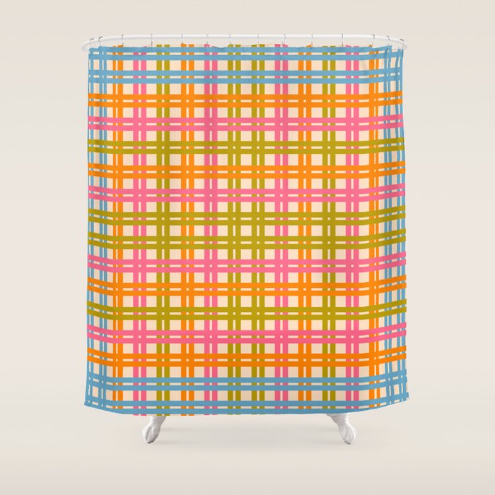 Eclectic Woven Stripes Colorful Retro Contemporary Pattern Shower Curtain Gallery Image 1