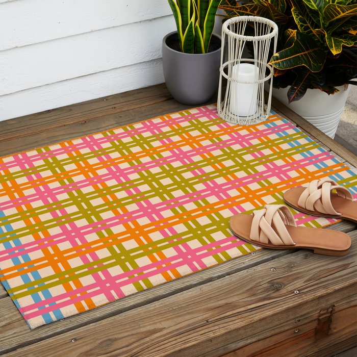 Eclectic Woven Stripes Colorful Retro Contemporary Pattern Outdoor Rug Gallery Image 2