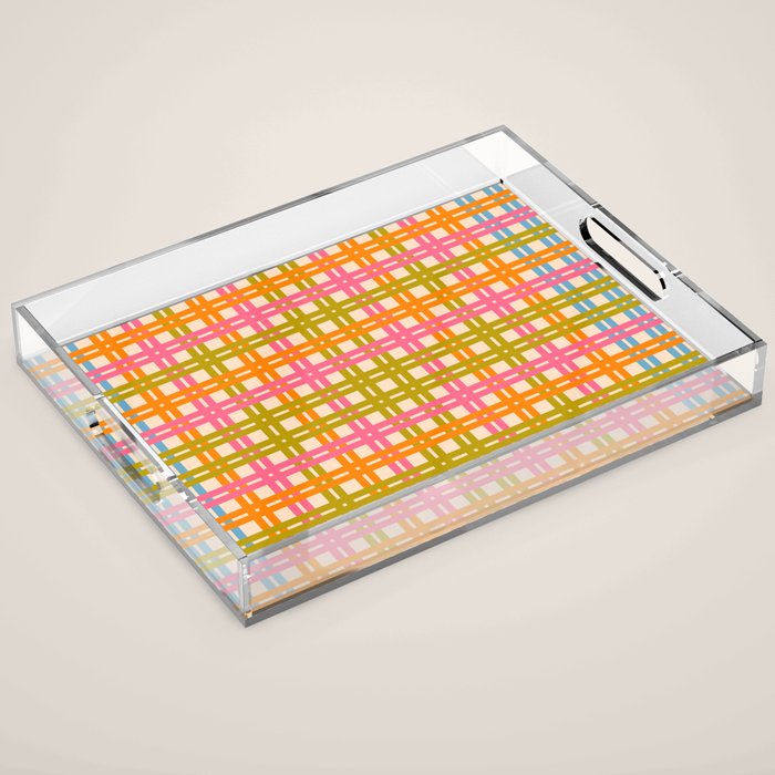 Eclectic Woven Stripes Colorful Retro Contemporary Pattern Acrylic Tray Gallery Image 1