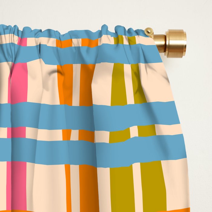 Eclectic Woven Stripes Colorful Retro Contemporary Pattern Window Curtain Gallery Image 2