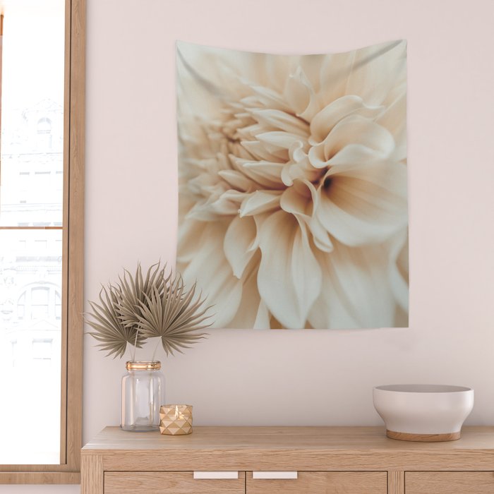 Innocence  Modern Blush White Botanical Dahlia flower photograph Wall Tapestry Gallery Image 2