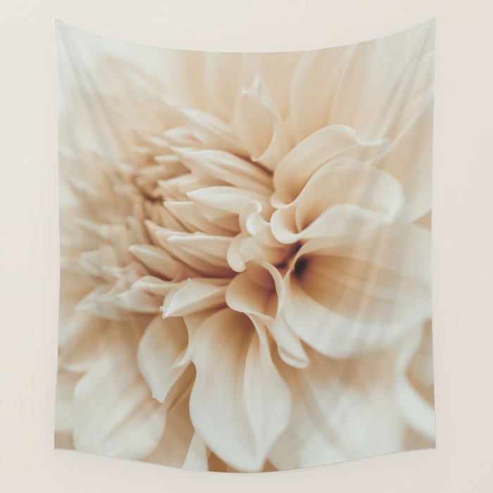 Innocence  Modern Blush White Botanical Dahlia flower photograph Wall Tapestry Gallery Image 1