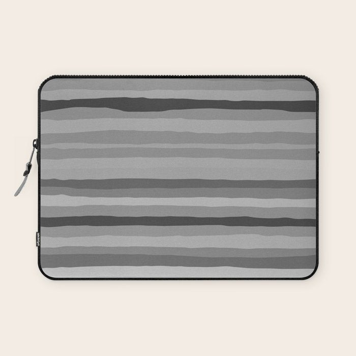 Gray Monochrome Serrate Minimal Stripes Pattern Laptop Sleeve Gallery Image 1