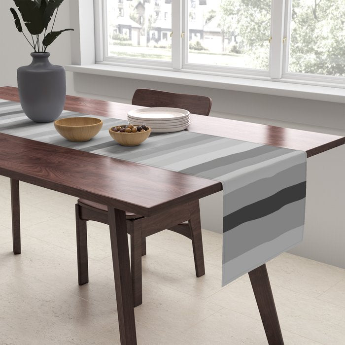 Gray Monochrome Serrate Minimal Stripes Pattern Table Runner Gallery Image 2