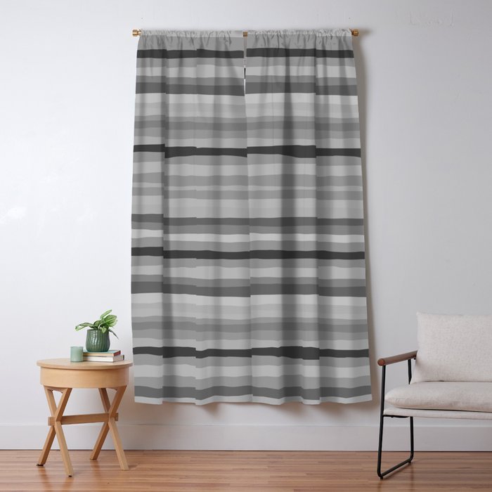 Gray Monochrome Serrate Minimal Stripes Pattern Window Curtain Gallery Image 5