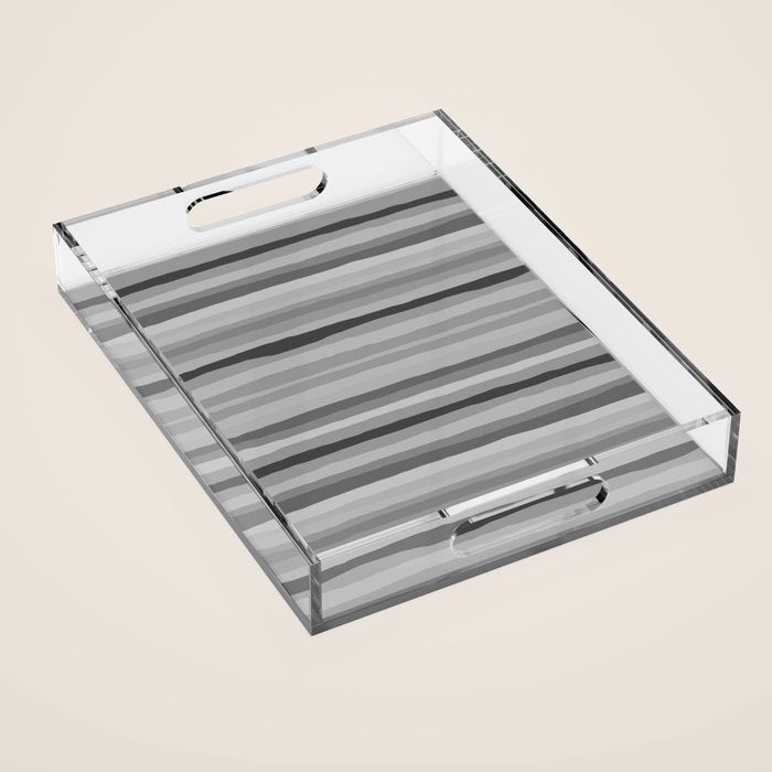Gray Monochrome Serrate Minimal Stripes Pattern Acrylic Tray Gallery Image 1